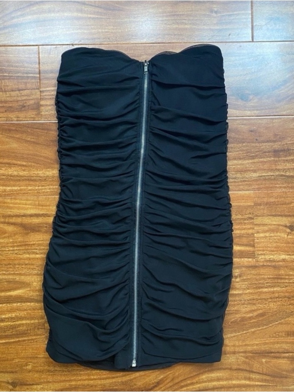 Nella Fantasia Juniors Black Strapless Ruched Zip Stretch Mini Dress Size Small